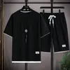 Survêtements pour hommes 2023 Mode d'été Harajuku Polyvalent Art et Tendance lin Split Shorts T-shirt à manches courtes Ensembles de sport décontractés p230720