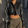 Women's Jackets Spice Girl Motorcycle Style Crop Leather Jacket 2023 Autumn And Winter Women's Lapel Cardigan Pocket Long-Sleeved Top