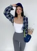 Camicette da donna ADAgirl Camicia corta scozzese per donna Camicetta a maniche lunghe Bottoni Cardigan Stile coreano 2023 Abiti primavera estate Trend
