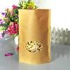 50pcs lot 20cm 30cm 5cm 140micron High Quality Large Stand Up With Zipper Kraft Paper Bag With Circle Window324n