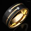 Alianças de casamento masculinas de luxo 8 mm pretas de aço inoxidável cor de ouro anel de cristal banda para festa de noivado masculina joias presente por atacado