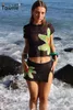 Two Piece Dress Tawnie Print Mesh See Through Sets Sexy 2023 Summer Y2K Clothe Crop Top Mini kjolar 2 kjol Set Beach Outfits 230721