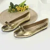 Klänningskor 2022 Glänsande guld/silverlägenheter Kvinna Square Toe Bowtie Shoes Ladies Big Size 42/43 Moccasins GRANA SLIP på loafers Femme Ballets L230721