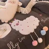 Bedding Sets Cute Cartoon Alpaca Winter Fleece Soft Thick Bed Skirt Set Duvet Cover Linen Pillowcase Fitted Sheet HomeTextile