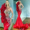 2021 плюс размер арабский aso ebi Red Luxurious Prom Pr -Pr -Promes Crystalls Стильный вечерний формальная вечеринка второй прием GOW2314