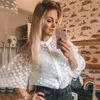 Ardm Sexy Perspectief Lantaarn Mouw Witte Stippen Kant Blouse Vrouwen Single Breasted Shirt Vintage Vrouwelijke Lente Zomer