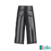 Männer Jeans 2023 Trendy Marke Nische Design Sinn Arbeits Kleidung Für Lose Anliegende Gerade Rohr Raue Kante Breite Bein hosen Gewaschen