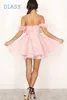 Party Dresses Pearl Pink Lace A-Line Mini Homecoming Off The Shoulder Sweetheart Neck Back Zipper Up 2023 Prom Dressses With Appliques