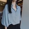 女性用ブラウス半袖ファッション女性ブラウス2023パフシフォンウェアトゥワークTシャツ服のトレンド夏の韓国ドンダムン