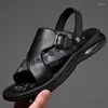 Cowhide Layer Sandals and Top Mesh Men s Trend Summer Anti Slip Soft Sole Dual Purpose Beach Shoes Leather Purpoe Shoe