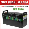 36V 80AH LiFePO4 Battery with 10A Charger 2000W BMS IP68 Case