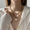 ペンダントネックレス誇張された金の厚いチェーン大きな真珠ネックレストレンディネットレッドファッションネックジュエリークラビクル222c