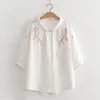 Damskie bluzki śliwki haft haftowa bawełniana trójwarstwowa koszula trójwarstkowa Kobiet Kobiety Summer Słodki Białe Kolor Bluzki