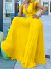 Women s Jumpsuits Romper Wide Leg Pleated High Waist V Neck Ruffles African Female Elegant Summer Fashion Yellow 2023 230720