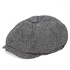 Basker 2023 Retro Sboy Caps män åttkantiga hattar svarta brittiska målare Autumn Winter Herringbone platt