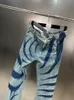 Kvinnor jeans luxe kontrast färg randig lapptäcke split midja jeans highwaist streetwear denim byxor kvinnlig sommar 230720