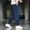 Calças masculinas largas de algodão para homens Harem Harajuku calças de cor sólida para homens estilo chinês jogging vintage masculino streetwear 5XL