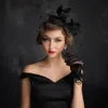Topphatt kvinnlig brittisk vild svart linne garn slöja fjäder brud handgjorda huvudbonad kvinnor hår hattar sommar302n