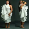 Nigérian élégant spécial blanc robes de cocktail courtes volants dos nu robes de soirée dos fente robes de bal arabe African281J