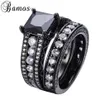 Wedding Rings Bamos Romantic Black & White Zircon Ring Sets For Couple Gold Filled Party Engagement Love Anillos RB0150291W