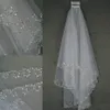 Auf Lager Hochzeit Brautschleier Kristalle 2-lagige handgefertigte Halbmondkante Brautaccessoires weiße und elfenbeinfarbene Brautschleierperlen mit C252D