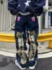 جينز الرجال High Street Street Star Graphic Jeans Hip Hop فضفاضة سراويل مستقيمة للرجال نساء Y2K الموضة سراويل الدنيم الفضفاضة للجنسين 230720