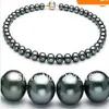 Véritable bijoux en perles fines 18 9-10MM TAHITIEN COLLIER DE PERLES NOIRES NATURELLES PARFAIT ROUND284v