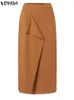 Faldas VONDA elegante OversizedSkirt 2023 moda mujer alta cintura sólido plisado Midi Casual fiesta paquete Hip Bodycon 230720