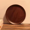 Plates Amgo Walnut Solid Wood Round Plate Wooden Dessert Pan Fruit Cake Saucer Dishes Bread Cheese