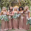 Roségoldene Pailletten, verschiedene Stile, lange Brautjungfernkleider für Hochzeiten, elegante Trauzeugin-Kleider, formelle Party-Kleider für Frauen272O