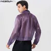 Camisas casuais masculinas 2023 moda masculina camisa irregular malha transparente brilhante lapela camisas de manga comprida streetwear festa roupas masculinas S-5XL L230721