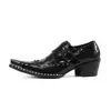 Mode cuir verni hommes talons hauts chaussures à la main confortable luxe en cuir véritable rétro noir chaussures de fête de mariage homme