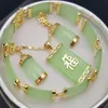 Natural Green Jade 18KWGP Fortune Pendant Necklace Drop Earring Bracelet set2487