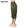 Юбки cm.yaya эластичная высокая талия Pockeets Shirrint Mid Calf Женщины юбки печатные камуфляжную оболочку Spaper Swith