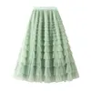 Skirts jupe femme ete 2023 Spring Party Skirt Elastic High Waist Long Tulle Women Multilayer ruffles Pink Mesh Tutu Ladies p230720