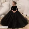 Robe de bal princesse noire pour enfants avec demi-manches élégantes pour filles âgées de 5 à 14 ans299W