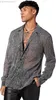 Men's Casual Shirts Men's Sheer Mesh See Through Glitter Button Front Long Sleeve Shirt Tops L230721