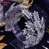 Luxe Diamond Leaf Bruiloft Tiara Barok Kristal Bruids Hoofddeksels Kroon Strass met Bruiloft Sieraden Haaraccessoires Diamant B2385