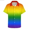 Men's Casual Shirts Rainbow Ombre Beach Shirt Pretty Bright Colorful Summer Casual Shirts Mens Harajuku Blouses Short Sleeve Pattern Clothes 3XL 4XL L230721