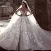 Urban Sexy Dresses 2023 Ball Gown Long Sleeevs Wedding Luxury Crystal Beaded 3D Flowers Lace Plus Size Saudi Arabic Dubai Bridal 230721