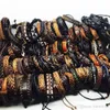 100pcs Lots Vintage Mix Styles Leather Cuff Bracelets For Men Women Wrist Jewelry Size adjustable276R
