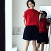 Camisetas femininas MICOCO T9155C versão coreana de casual simples cor sólida solta e fina cordão com capuz camiseta de manga curta
