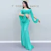 Bauchtanz-Kleidung für Damen, Netzstoff, Perlenärmel, Oberteil + langer Rock, 2-teiliges orientalisches Kostüm-Set für Mädchen, weibliches Übungskleidungs-Outfit