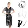 Stage Wear 1920s Vintage Flapper Girls Gatsby Party Dress For Women Neck Sleeveless Sequin Tassels Dresses With Fan Necklace Accessories