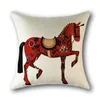 Pillow Cover Creative Pillowcase Red Animal Horse Home Decor Cotton Linen Cushion Cover for Sofa Pillow Case224i