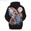 Herren Hoodies Sweatshirts 2021 Neuer Trend Wolf Übergroßer Hoodie Männer Frauen Mode Frühling Herbst Pullover Sweatshirts Sweat Homme Hoodies 3D Trainingsanzug Tops L230721