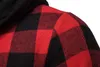 Men's Casual Shirts Fashion Red Black Plaid Hoodie Shirt Men Slim Fit Long Sleeve Mens Hooded Shirts Hipster Buff Plaid Shirt With Double Pockets L230721