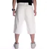 Mäns shorts sommarvita herrbräda hiphop löst denim jeans brädshorts mode skateboard baggy plus storlek 30-46