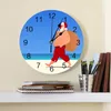 Wall Clocks Christmas Beach Santa Claus Round Desktop Digital Clock Non-ticking Creative Childrens Room Watch