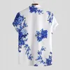 Мужские повседневные рубашки 2023 Гавайская рубашка мужчина цветочный принт уворот